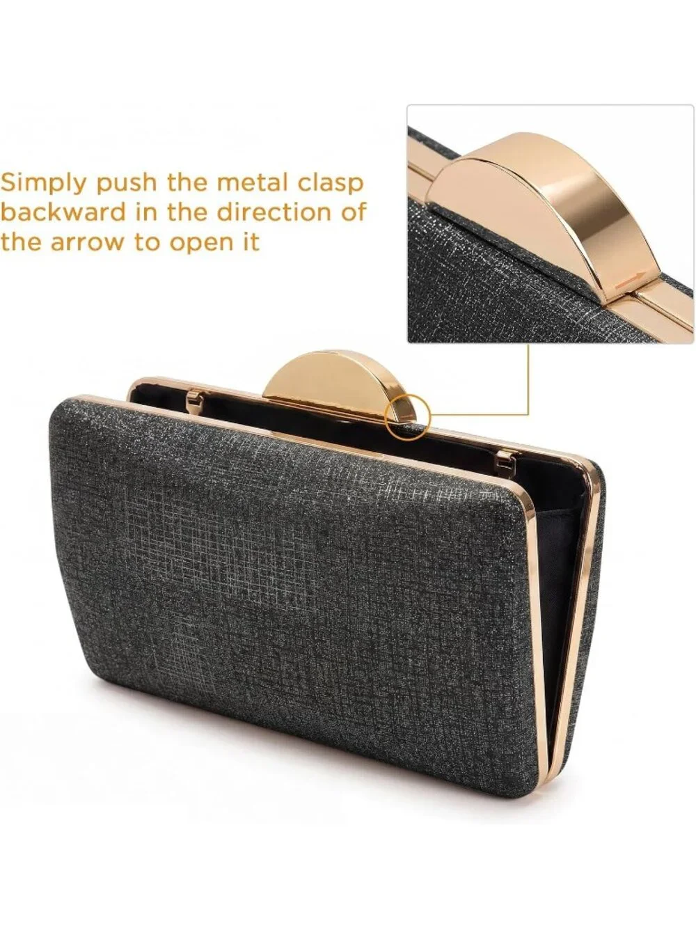 👜 Women's Black Champagne Clutch Formal Elegance Evening Glitter Handbags